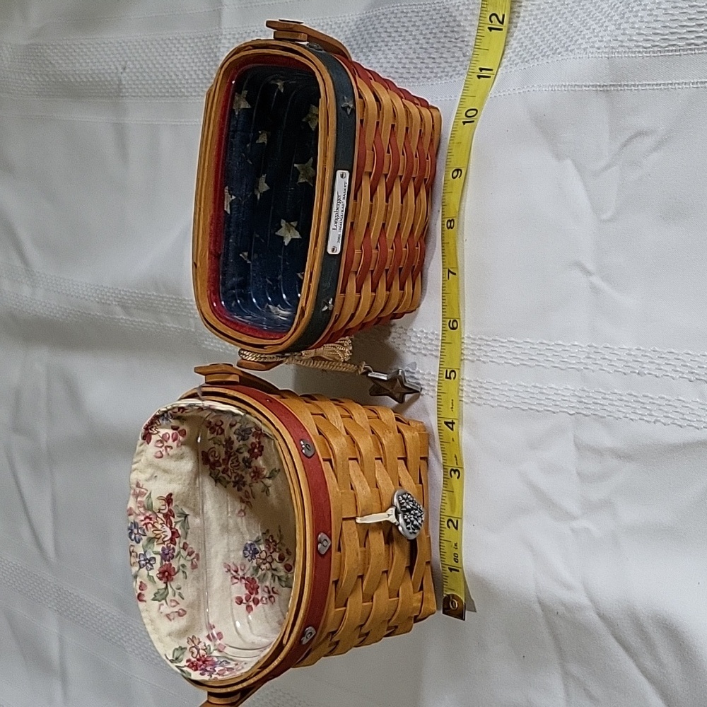 Longaberger Woven Baskets 2001 Inaugural Basket & 2002 Love Notes Basket &Liners - Picture 13 of 15